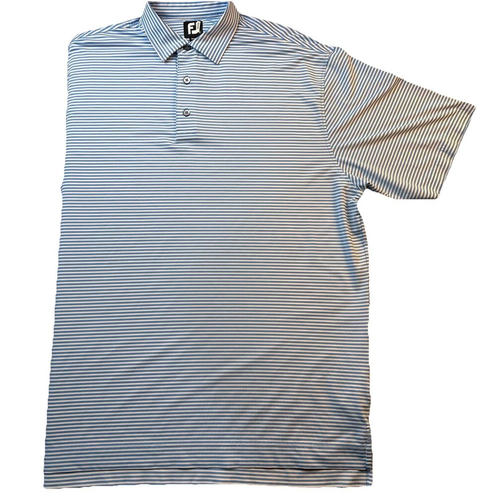 FootJoy FJ Golf Polo Men's White Blue Striped Short Sleeve Pullover Shirt SZ XL